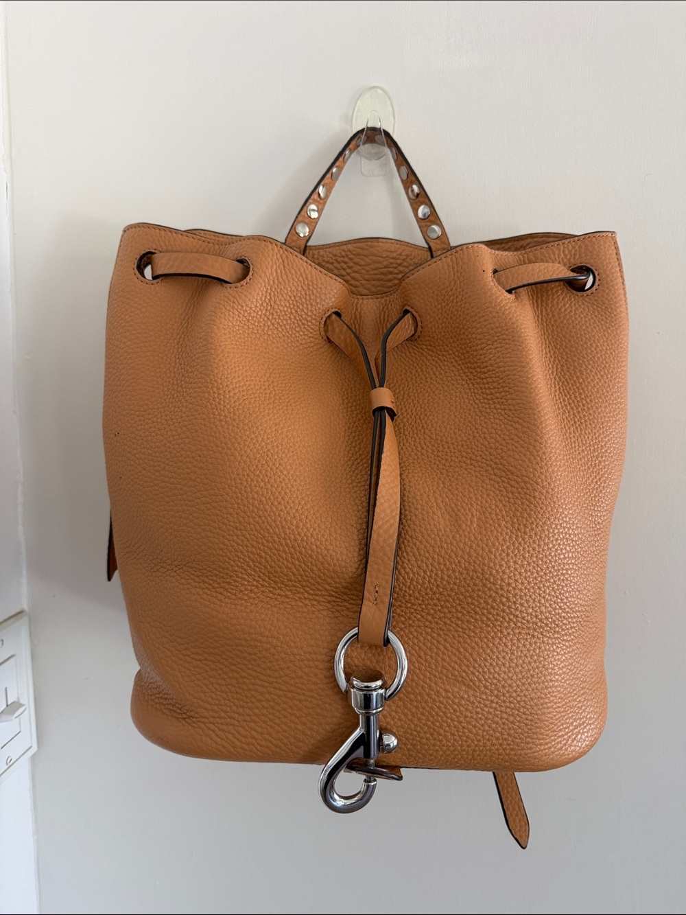 Rebecca Minkoff Blythe Pebbled Leather Drawstring Backpack/Accent Top Handle